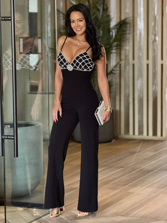 Norkys Rhinestone Black Jumpsuit Gala