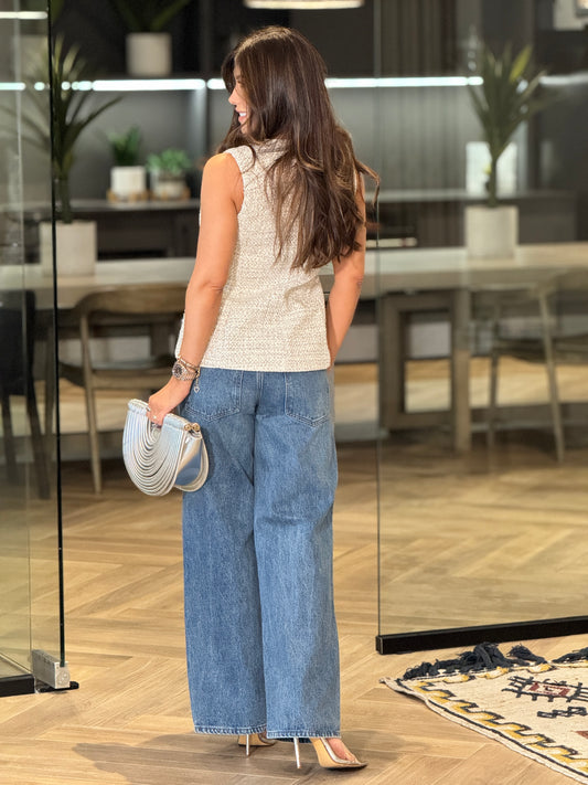 Evie White Tweed Vest Top