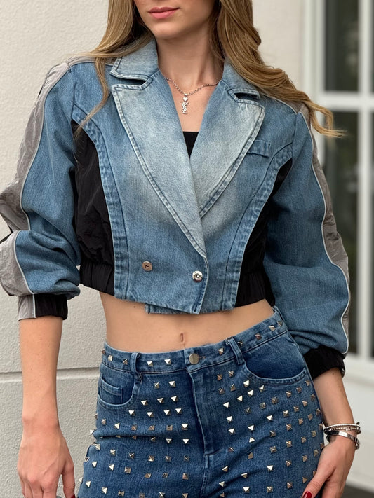 Cara Gray/Denim Jacket Top