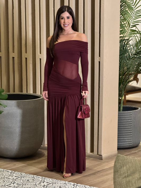 Luxxie Burgundy Mesh Dress Gala