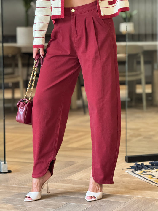 Shirley Burgundy Denim Barrel Pants