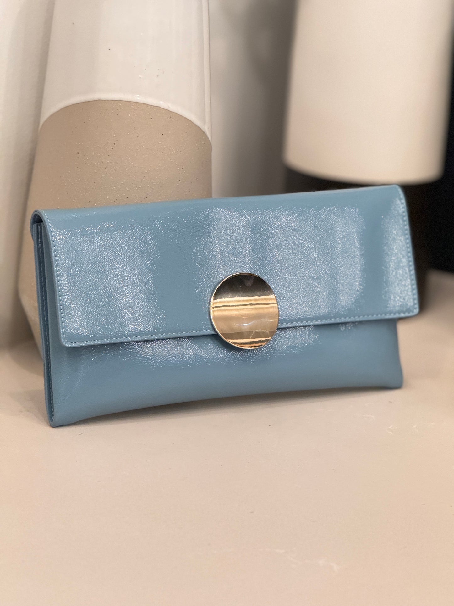 Blue Patent Clutch Bag