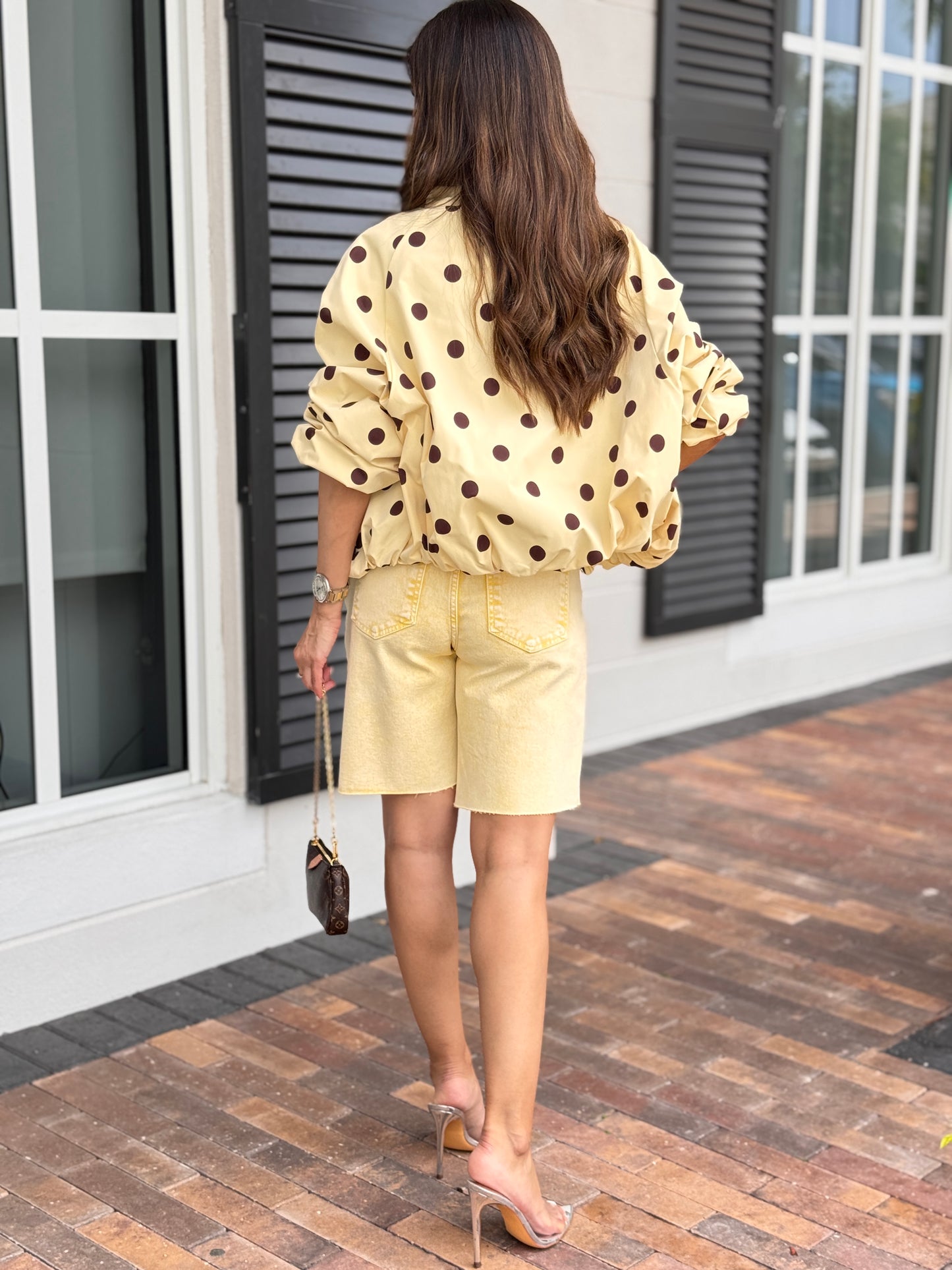Rainy Yellow Nylon Polka Dots Jacket Top