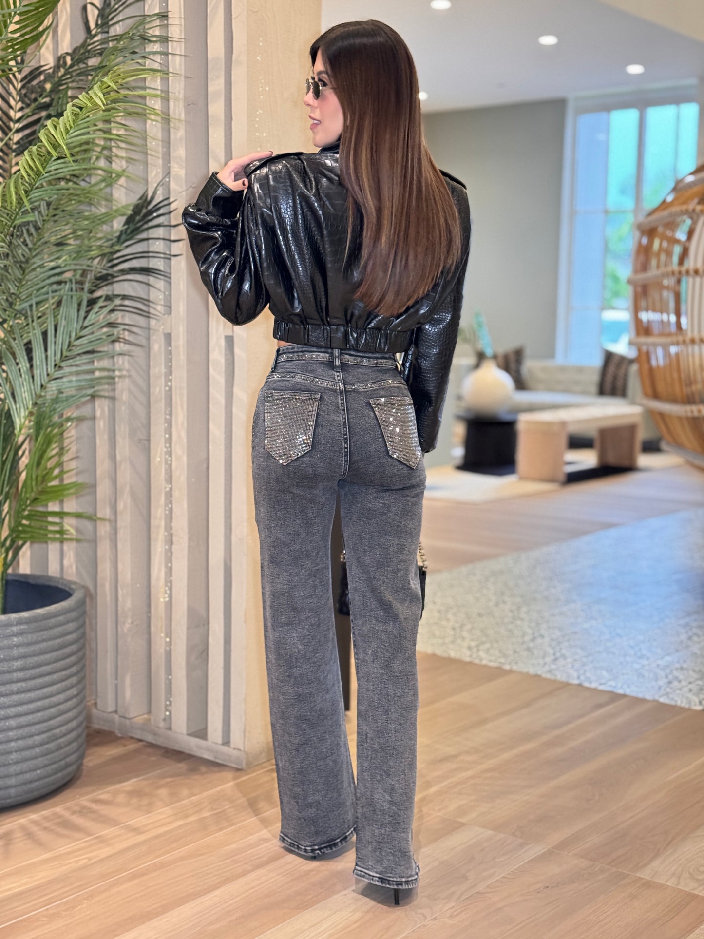 Muy Black Croc Jacket Top
