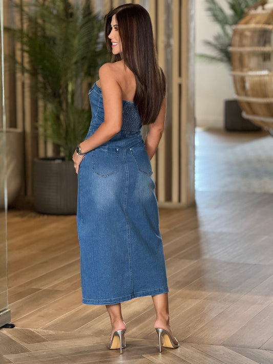 Vibrant Denim Strapless Dress