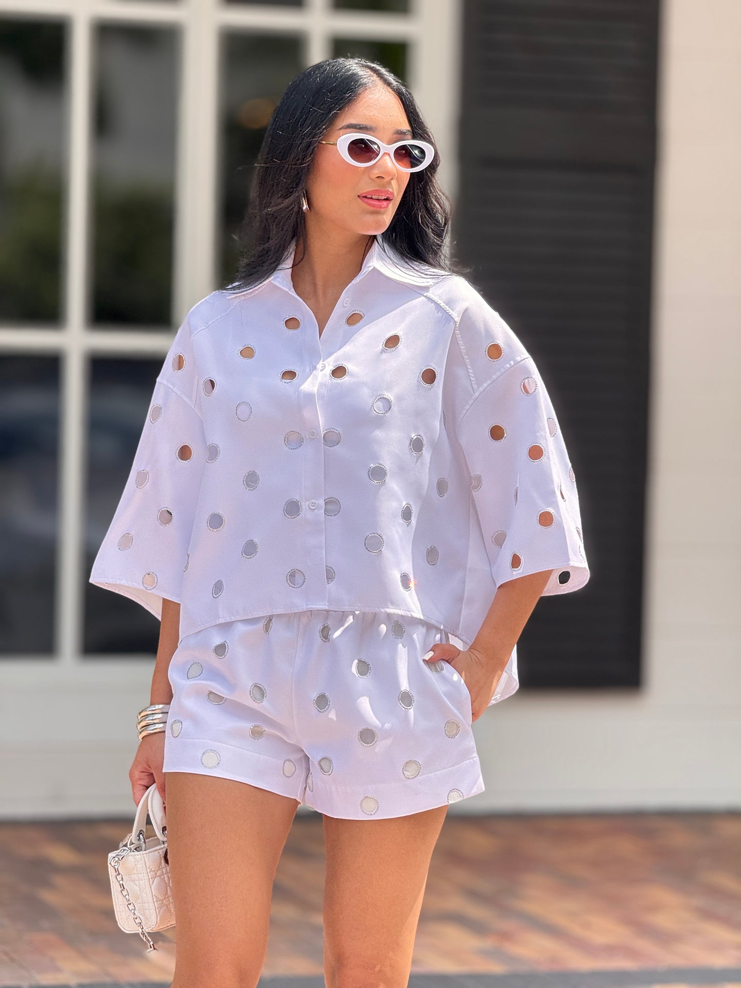 Gaia White Rhinestone Circle Short Set