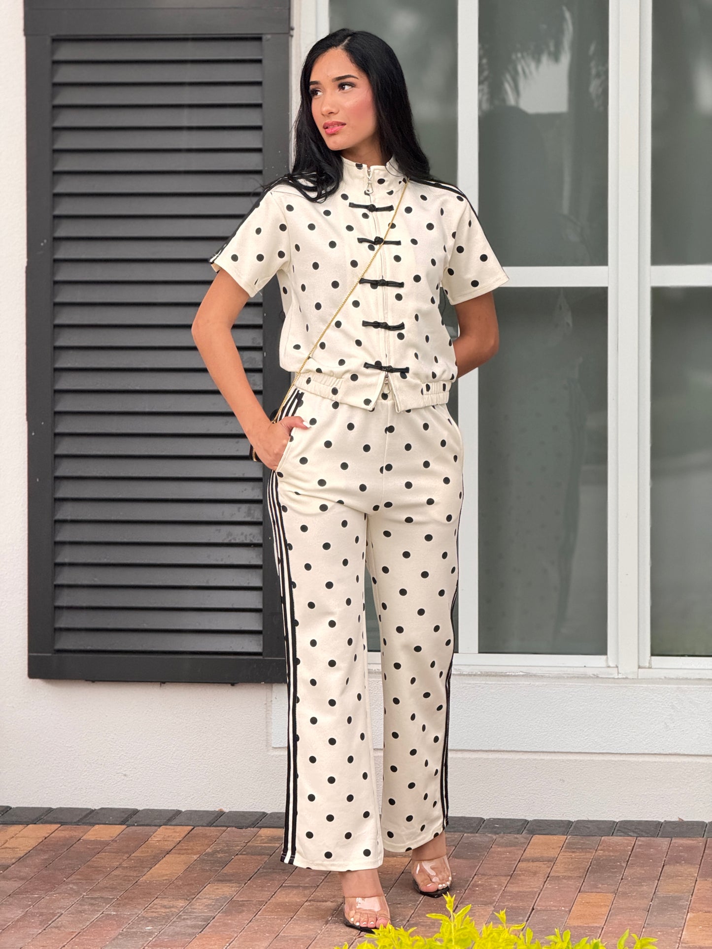 China Ivory/Black Satin Polka Dot Set