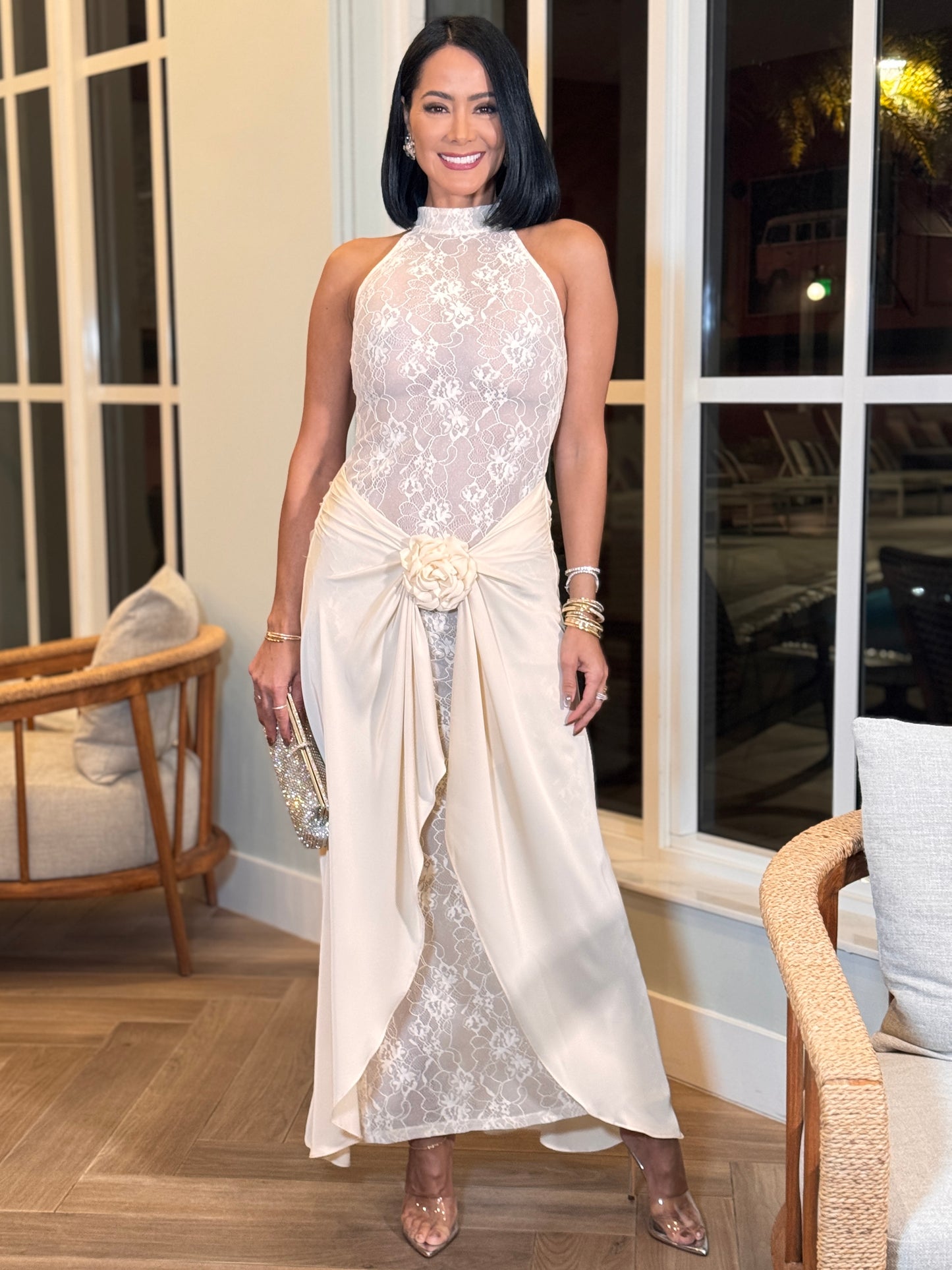 Rocio Ivory Lace & Satin Dress Gala