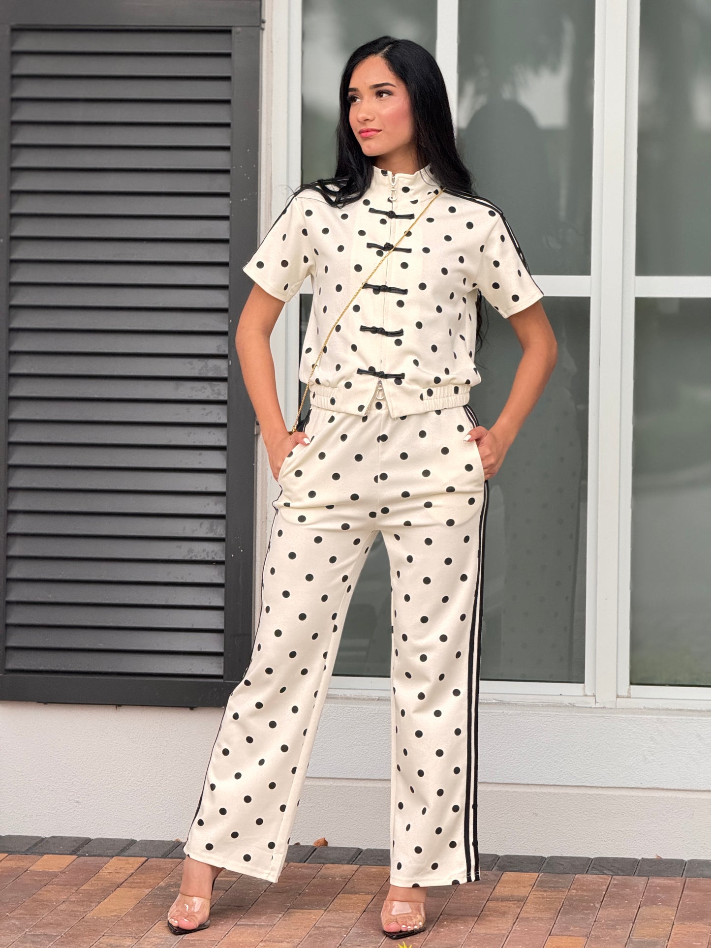 China Ivory/Black Satin Polka Dot Set