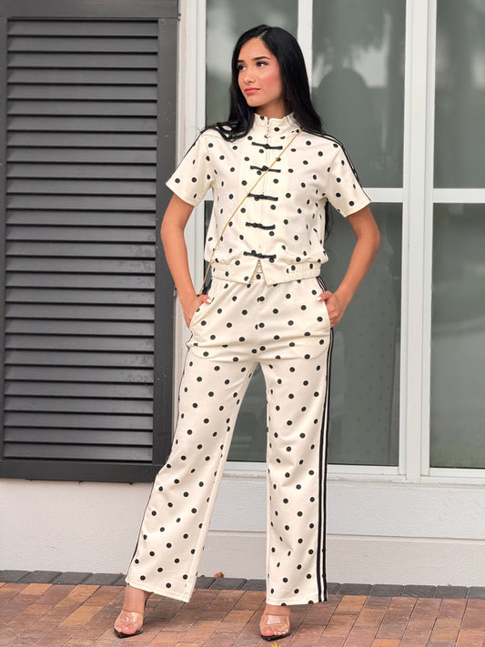 China Ivory/Black Satin Polka Dot Set