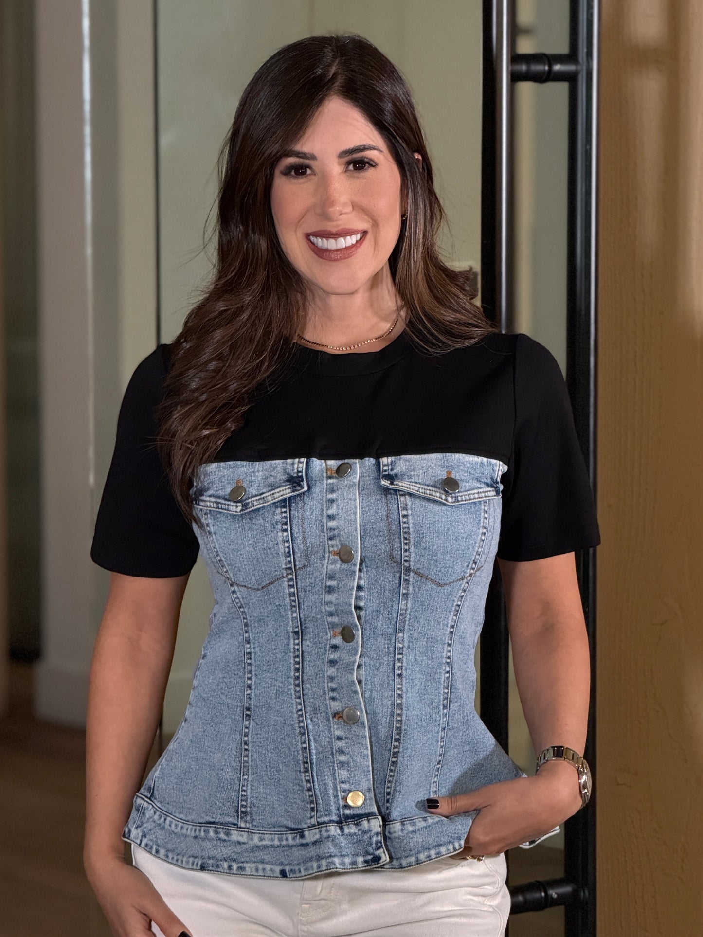 Rivera Black/Denim Peplum Top