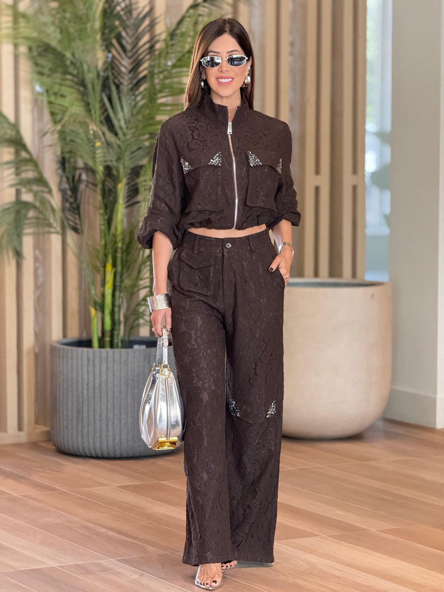 Creta Brown Lace Utility Jacket Set