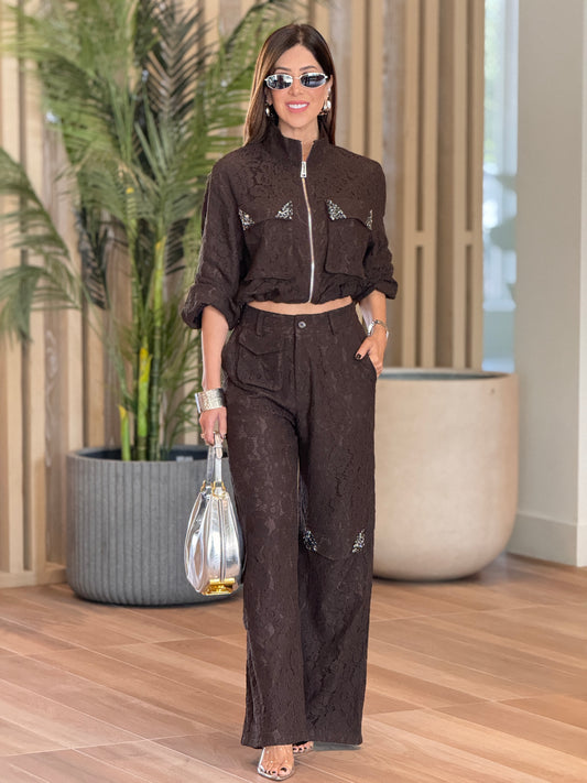 Creta Brown Lace Utility Jacket Set
