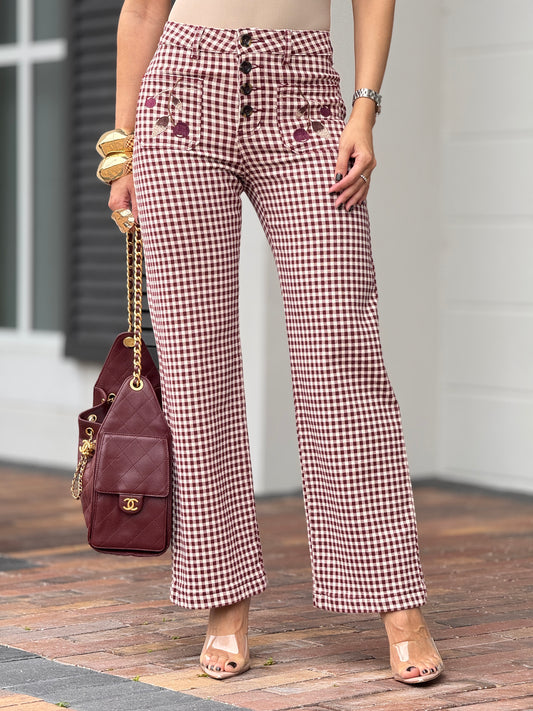 French Red Gingham Cherry Denim Jeans