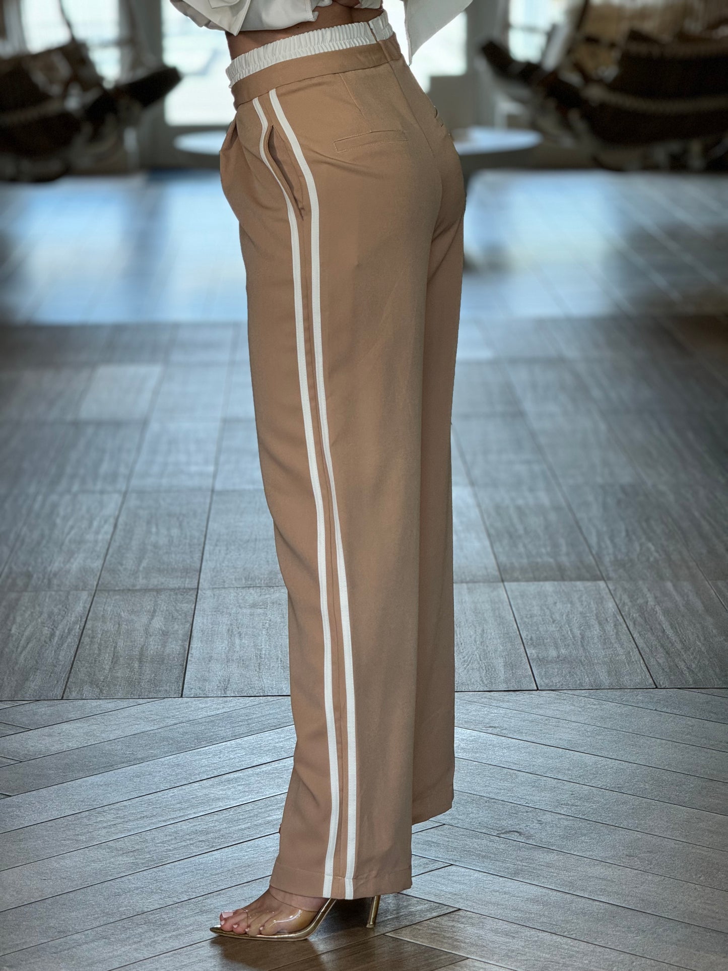 Gaia Beige Lines Pants