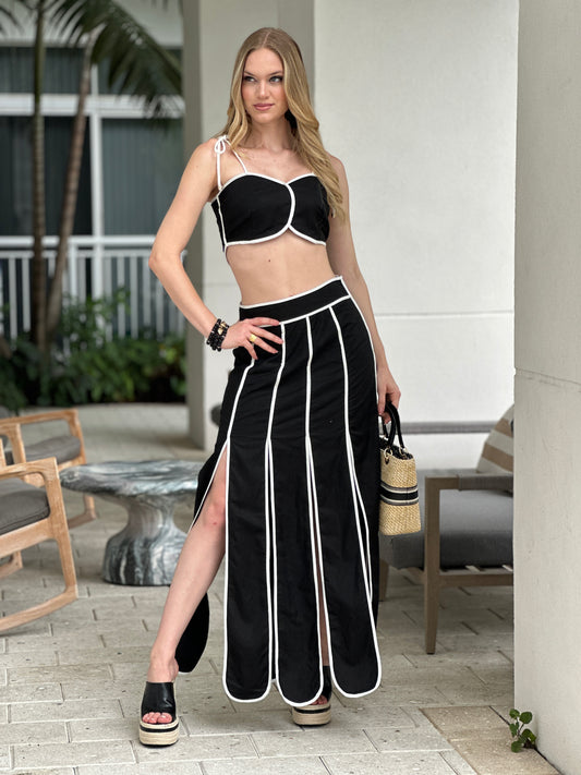 Luxxie Black Contrast Skirt Set