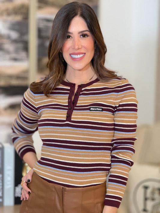 Mui Burgundy/Beige Lines Top