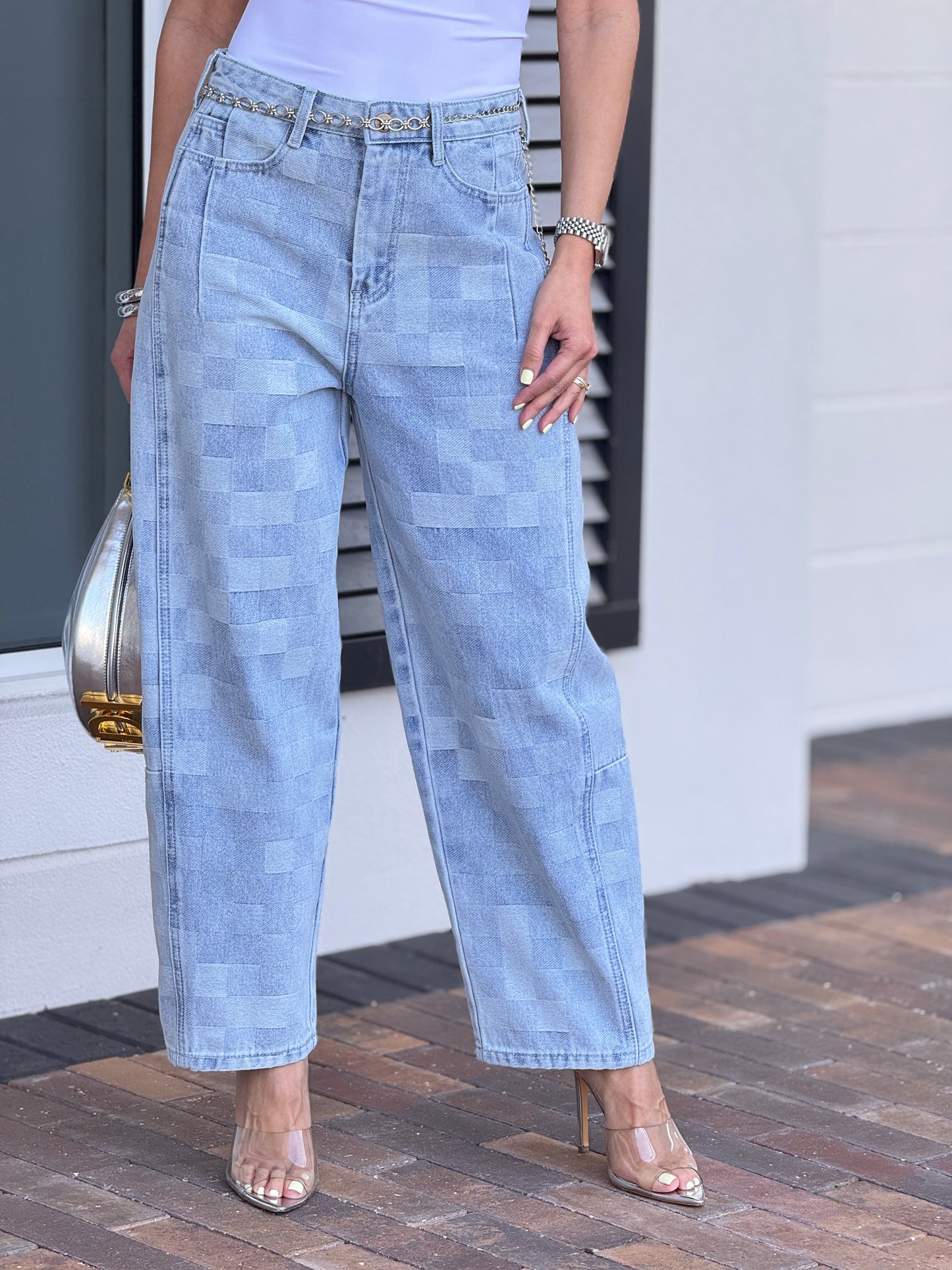 Miou Denim Squares Barrel Jeans