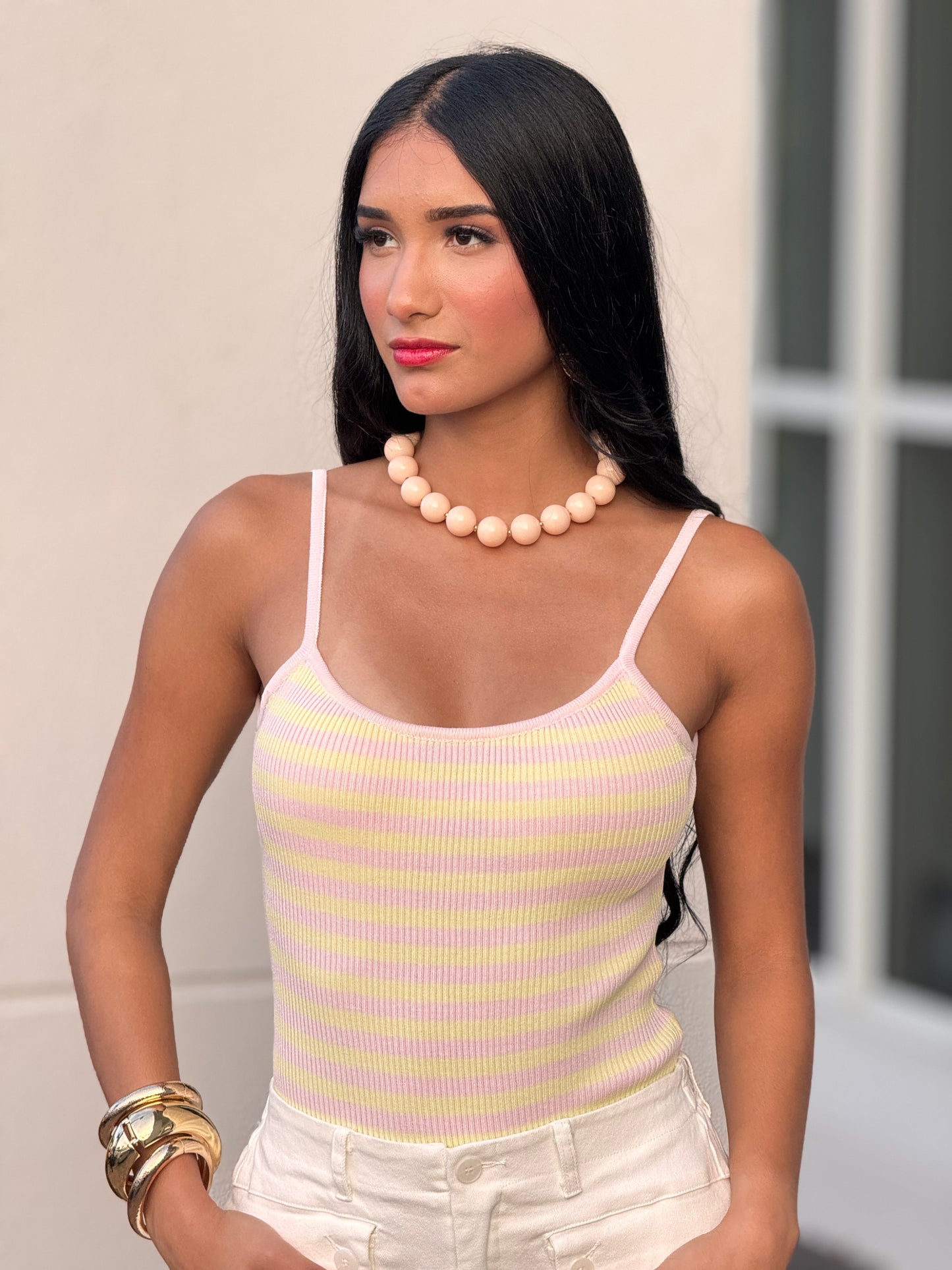 Gaia Yellow Lines Border Body Top