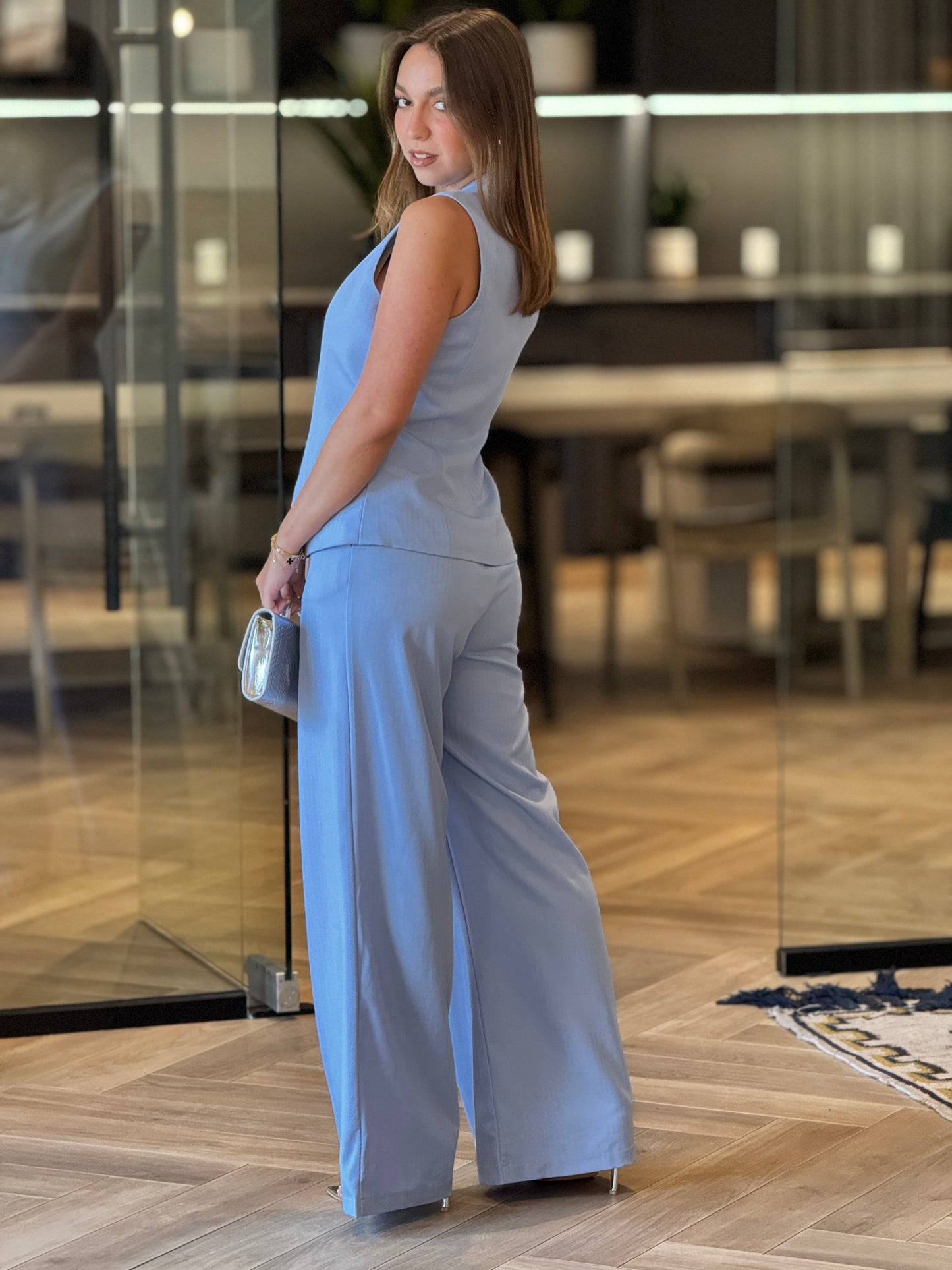 Meredith Blue Lines Vest Set