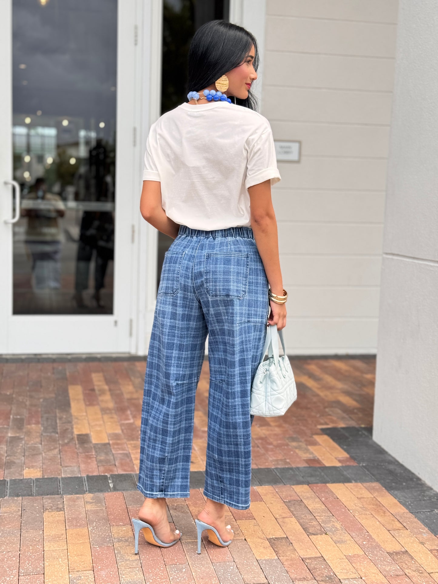 Risen Denim Knot Plaid Jeans