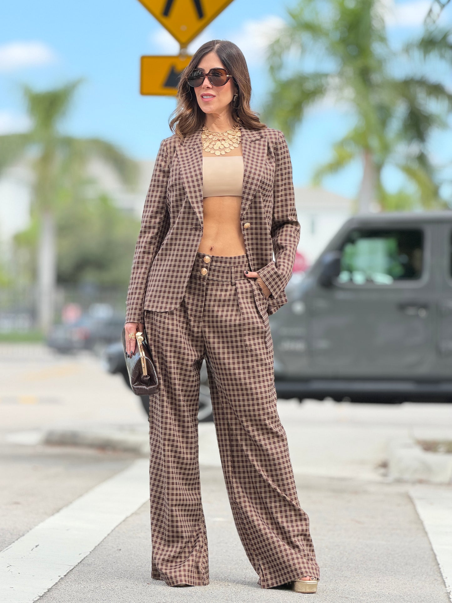 10764 Ovianca Brown Plaid Set