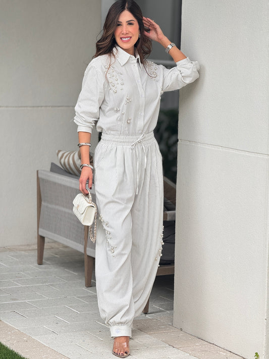 Rivera Gray/White Lines+Pearls Set