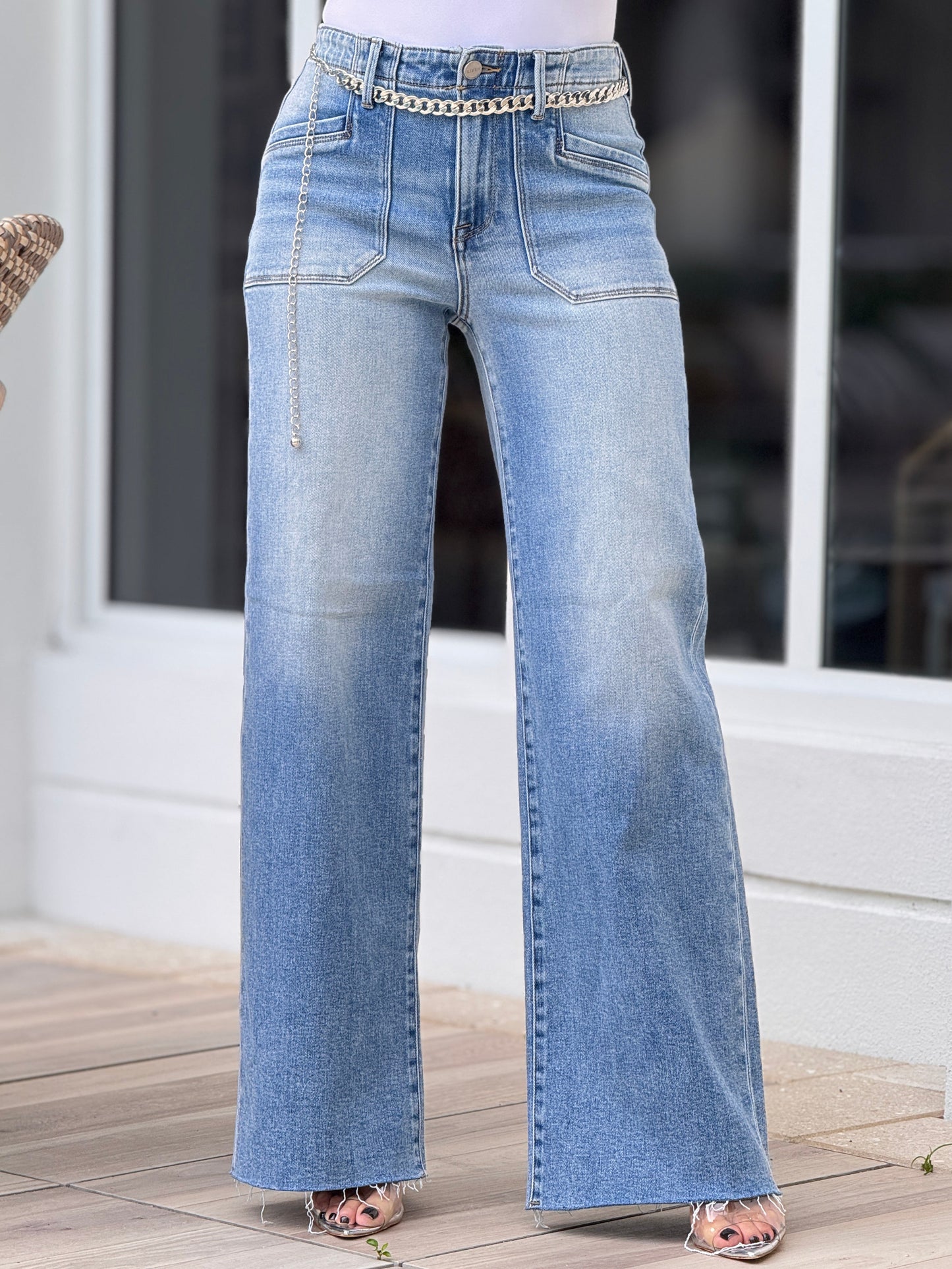 Risen Acid Mid Denim Wide Leg Jeans