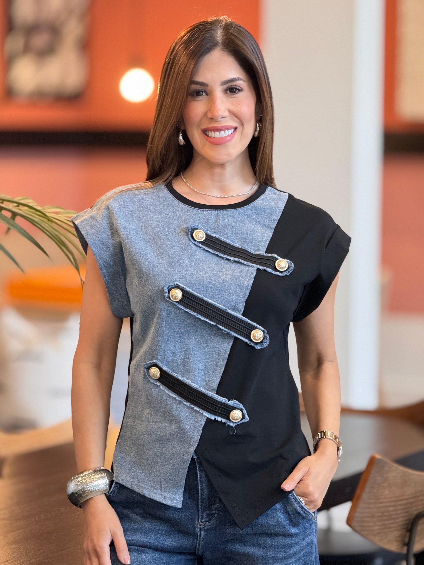Pastel Napo Black Side Studs Denim T-Shirt