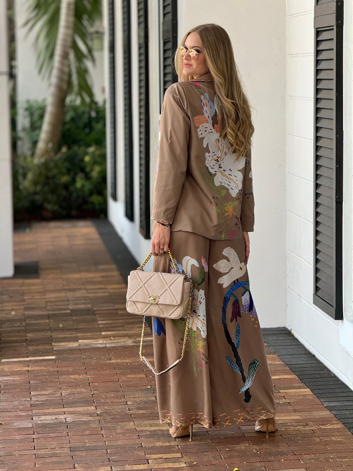 Orquídea Camel Floral Blazer Italian Set