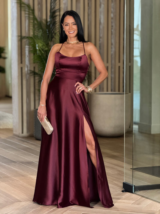 Norkys Burgundy Satin Dress Gala