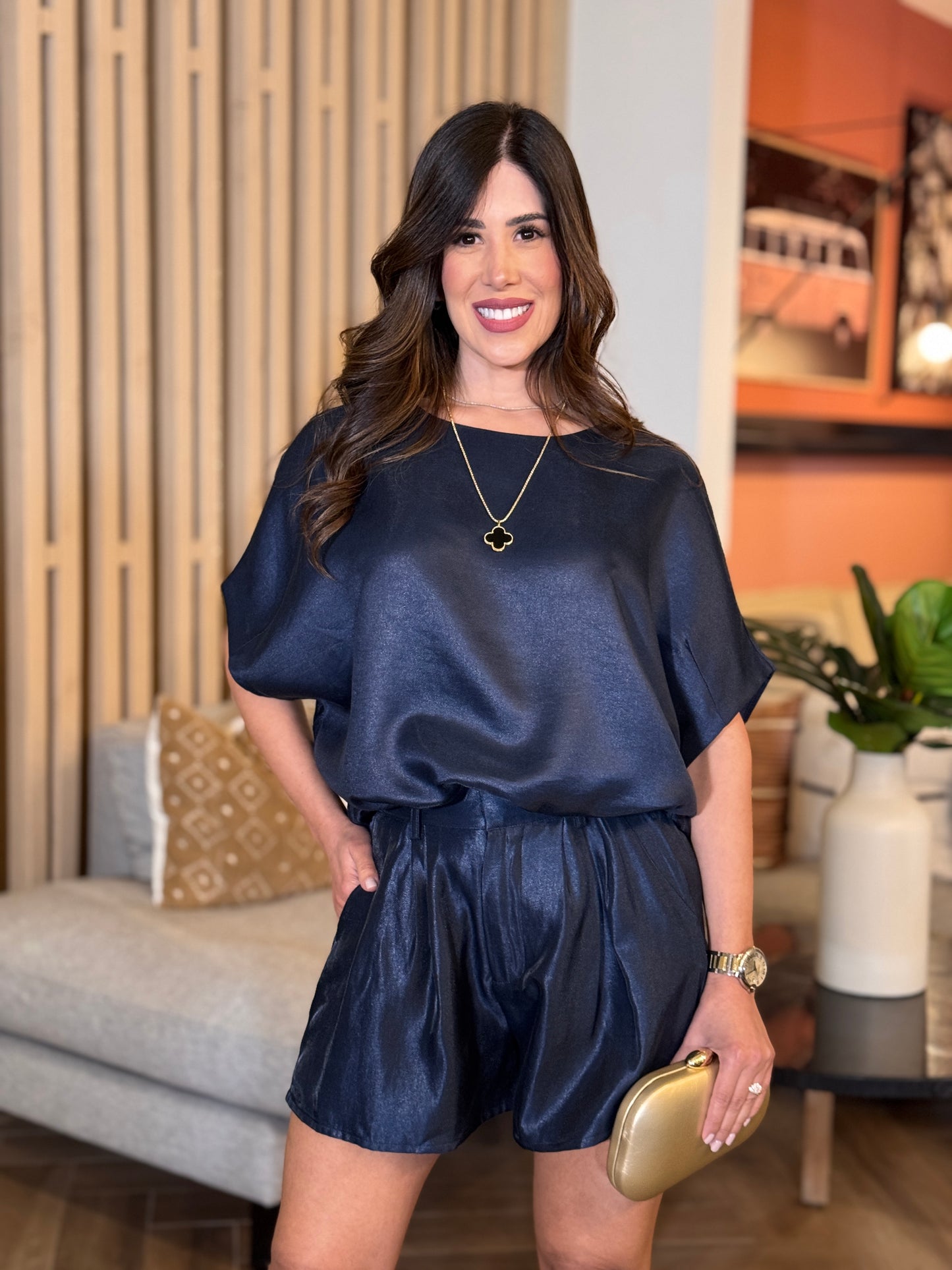 Glam Navy Shiny Bombache Top