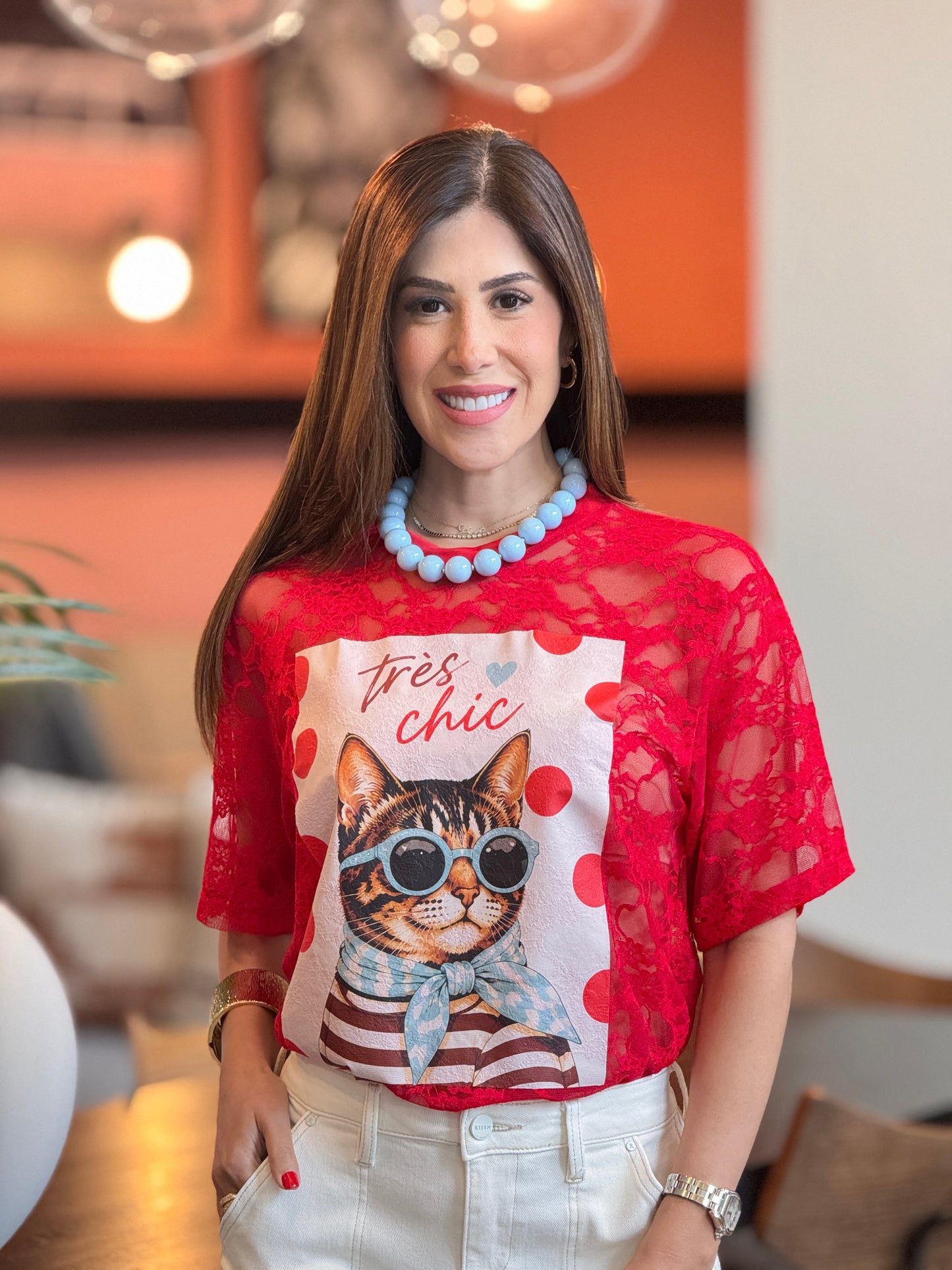 Tres Chic Red Lace T-shirt