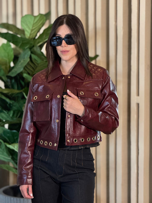 Angelica Burgundy Leather Jacket