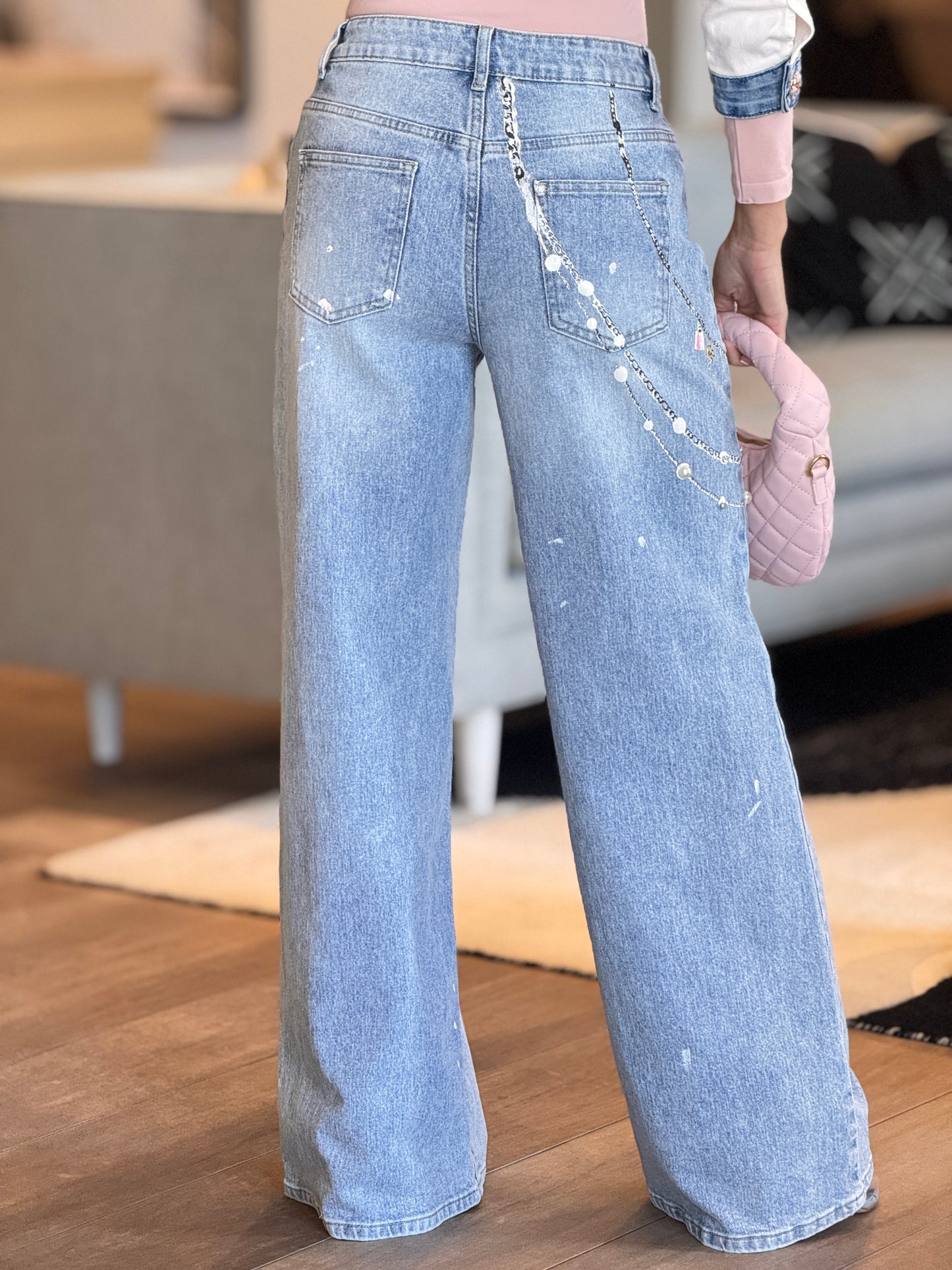 French Chain Draw Straight Jeans