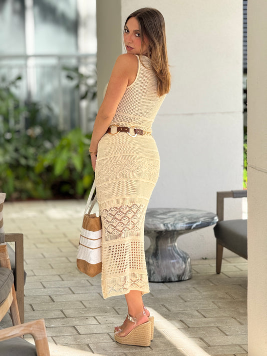 Sailing Beige Crochet Skirt Set