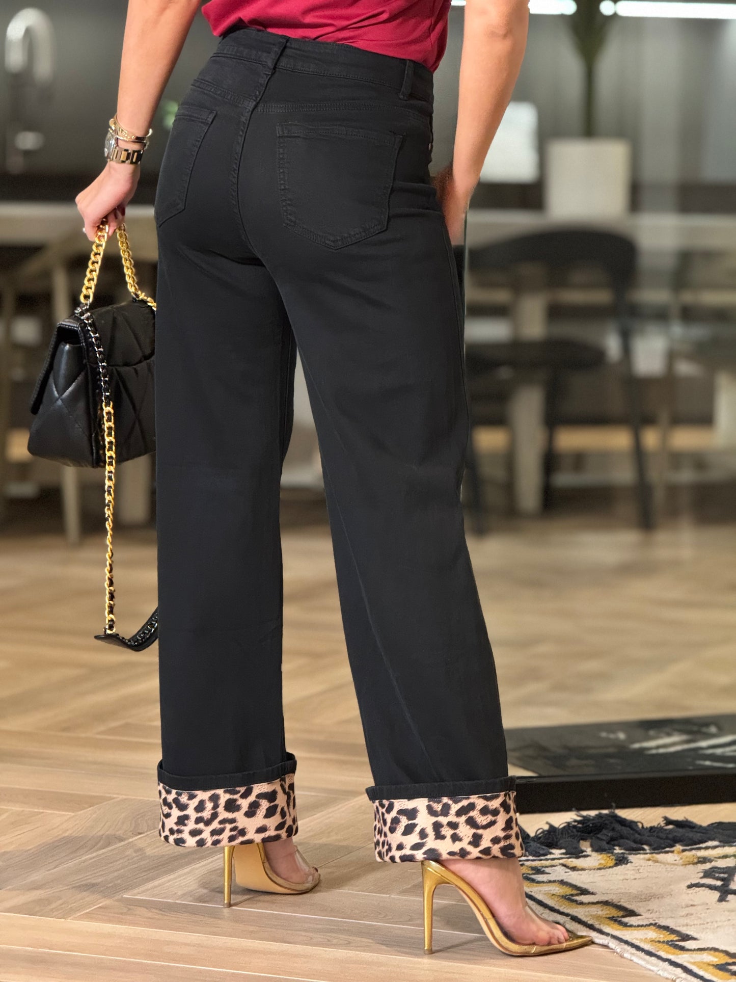 Angelica Black/Leopard Italian Jeans