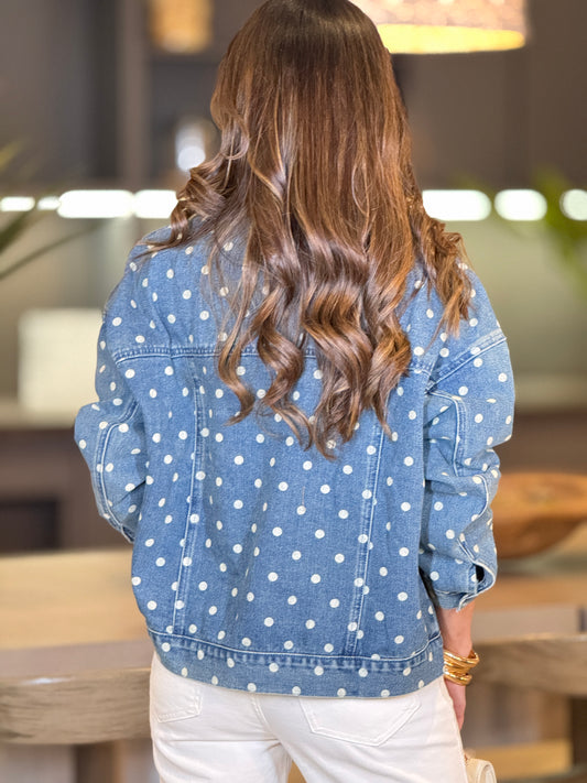 Miou Denim Polka Dots Oversized Jacket Top