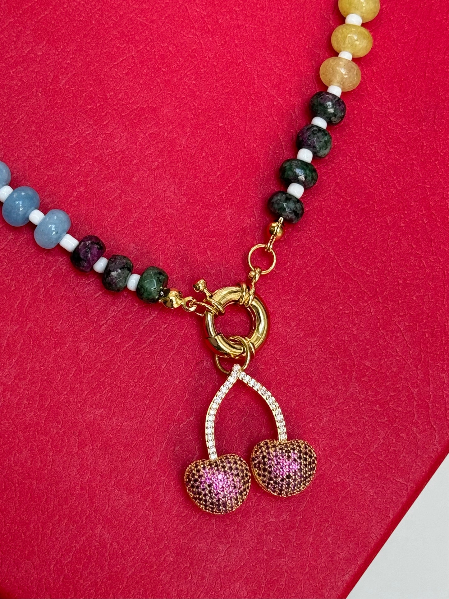 Cherry Rhinestones + Murano Necklace