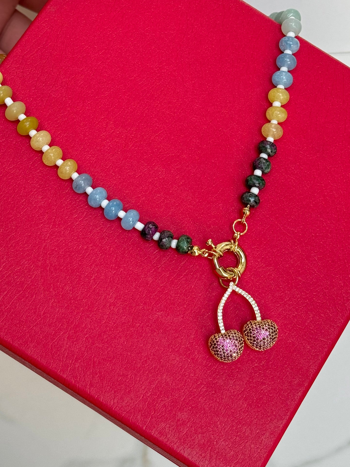 Cherry Rhinestones + Murano Necklace