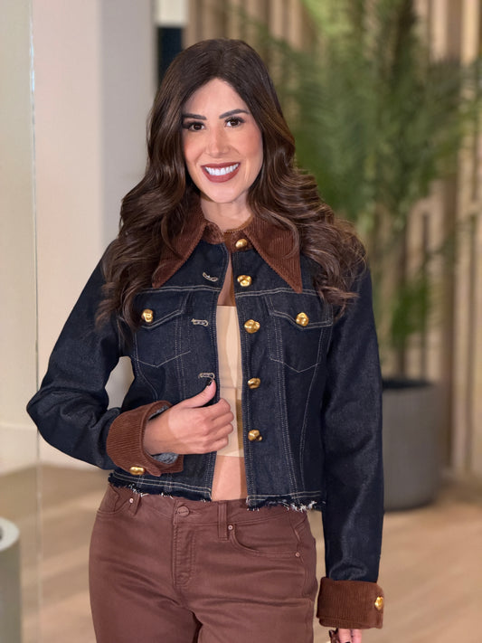 Lizzie Dark Denim/Brown Jacket Top