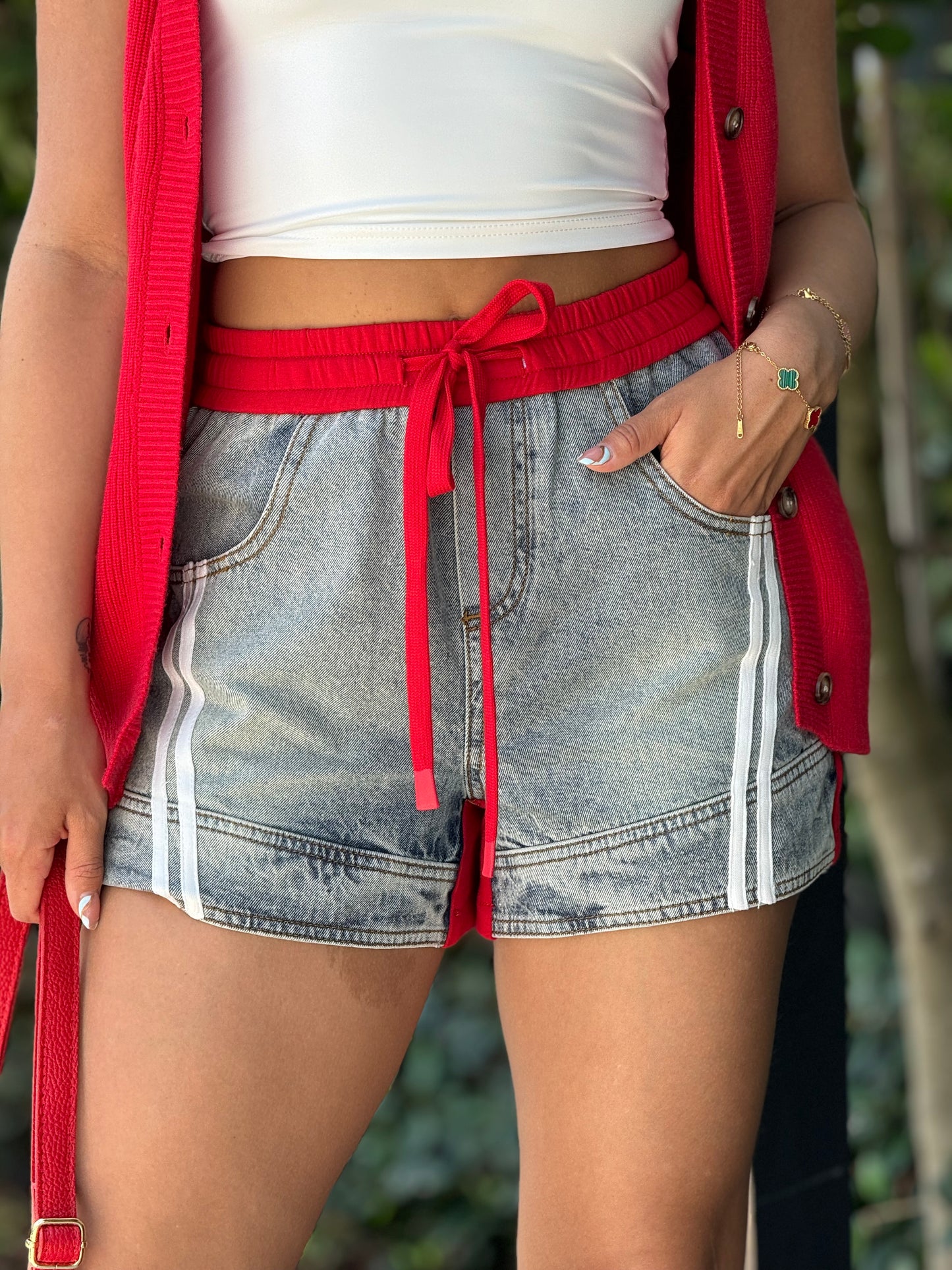 Roberta Red Denim Shorts