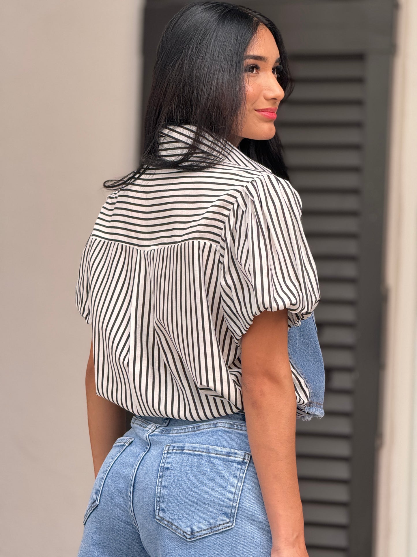 Just B&W Denim Lines Shirt Top