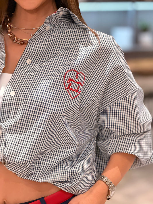 You’re Loved Blue Gingham Shirt Top
