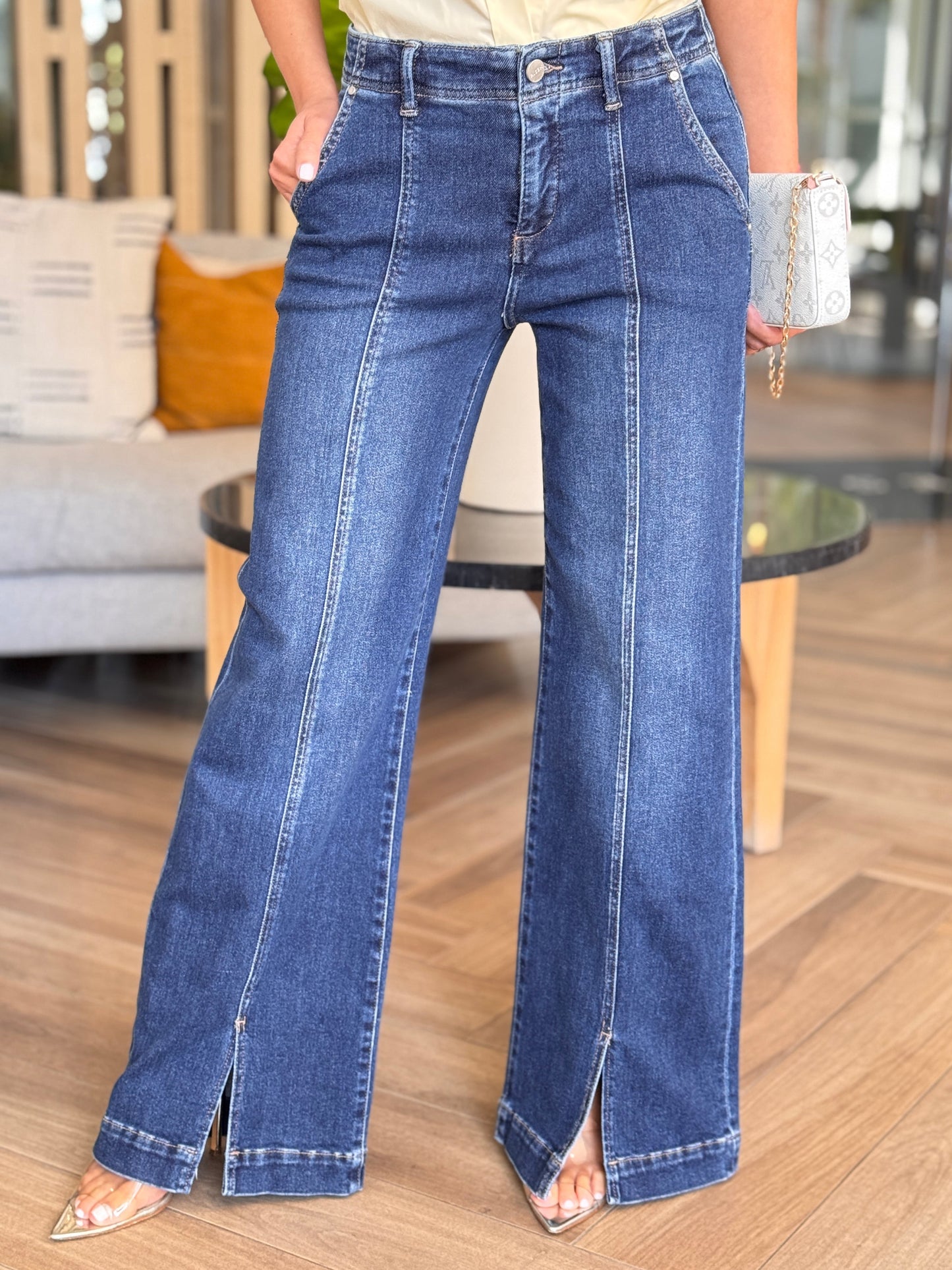 Risen Dark Denim Straight Jeans
