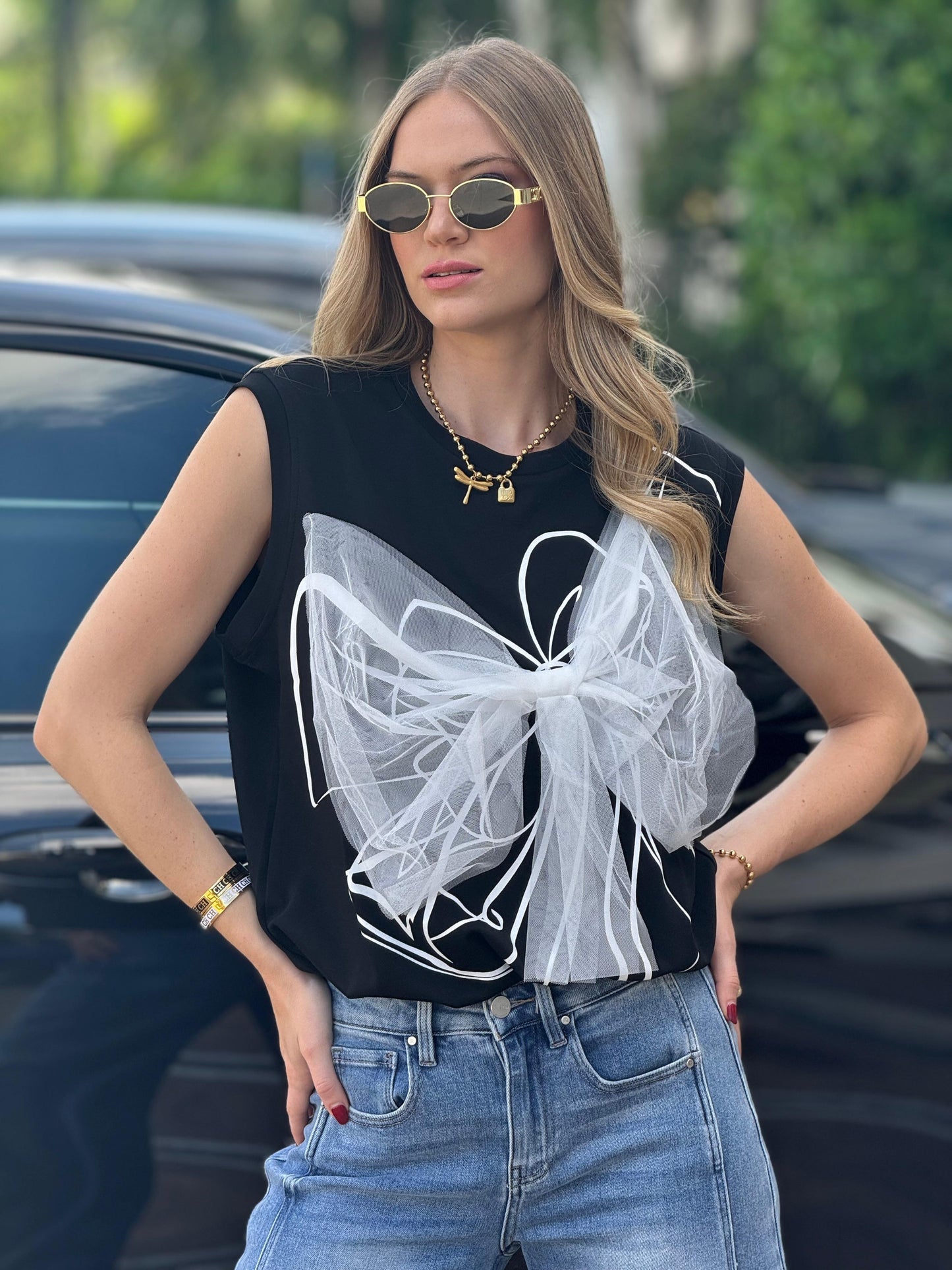 The Tulle Bow Black T-Shirt