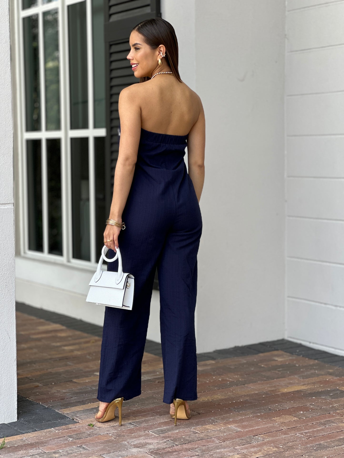 Elena Navy Linen Jumpsuit