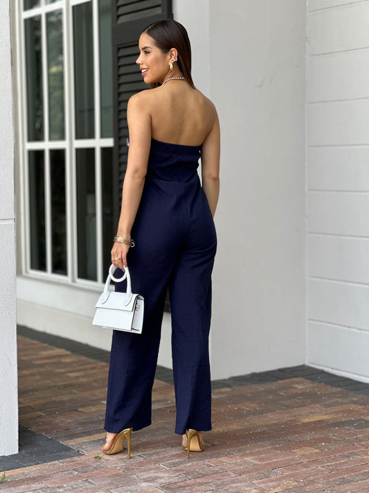 Elena Navy Linen Jumpsuit