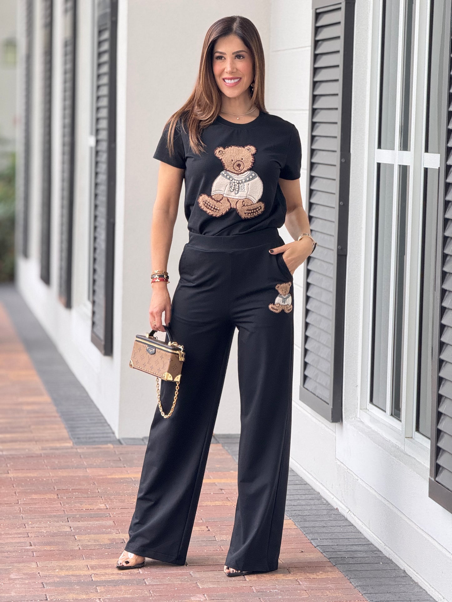 Fuzzy Bear Necklace Black Sport Set