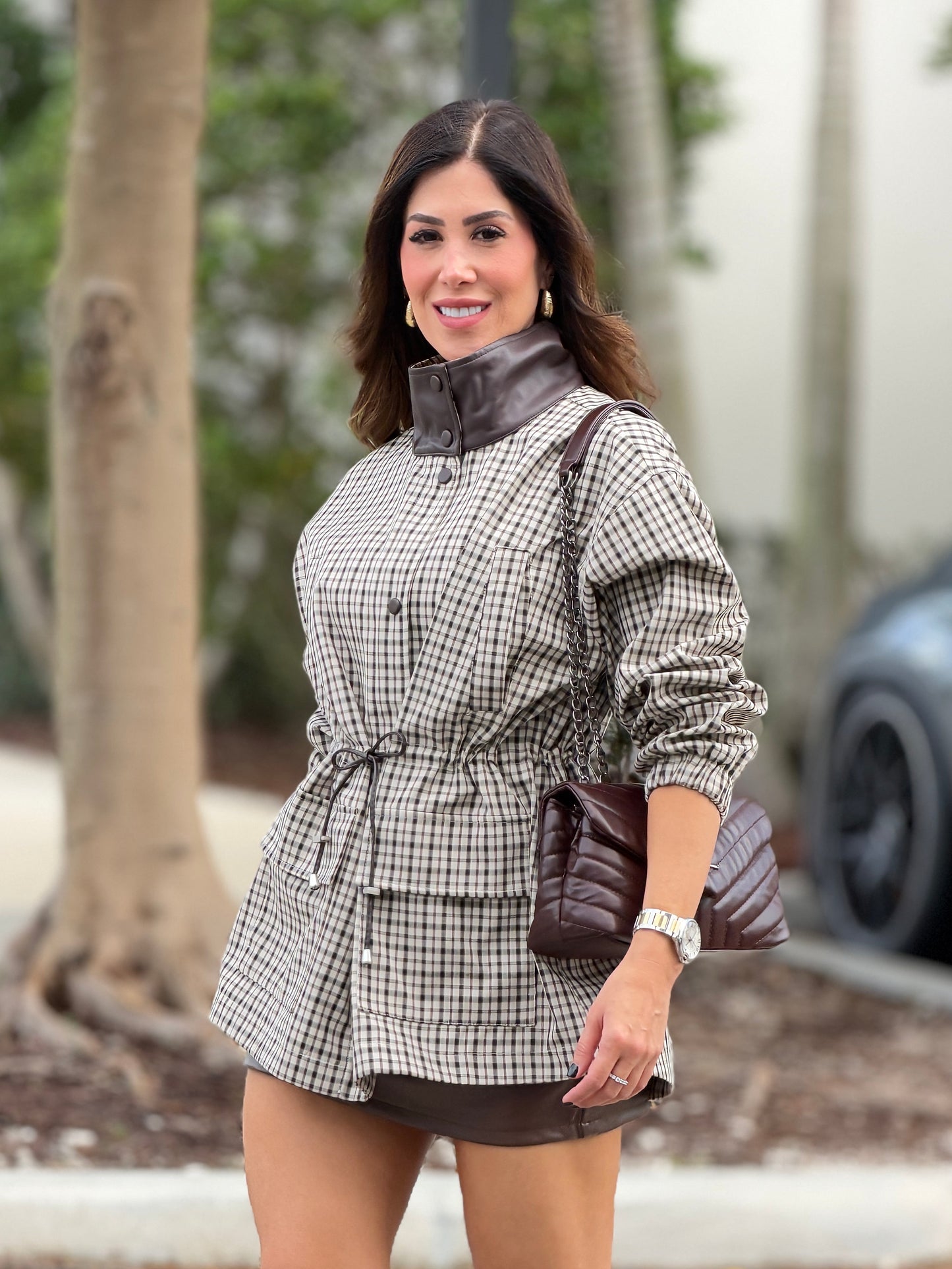 6296 Amber Brown Plaid Jacket Top